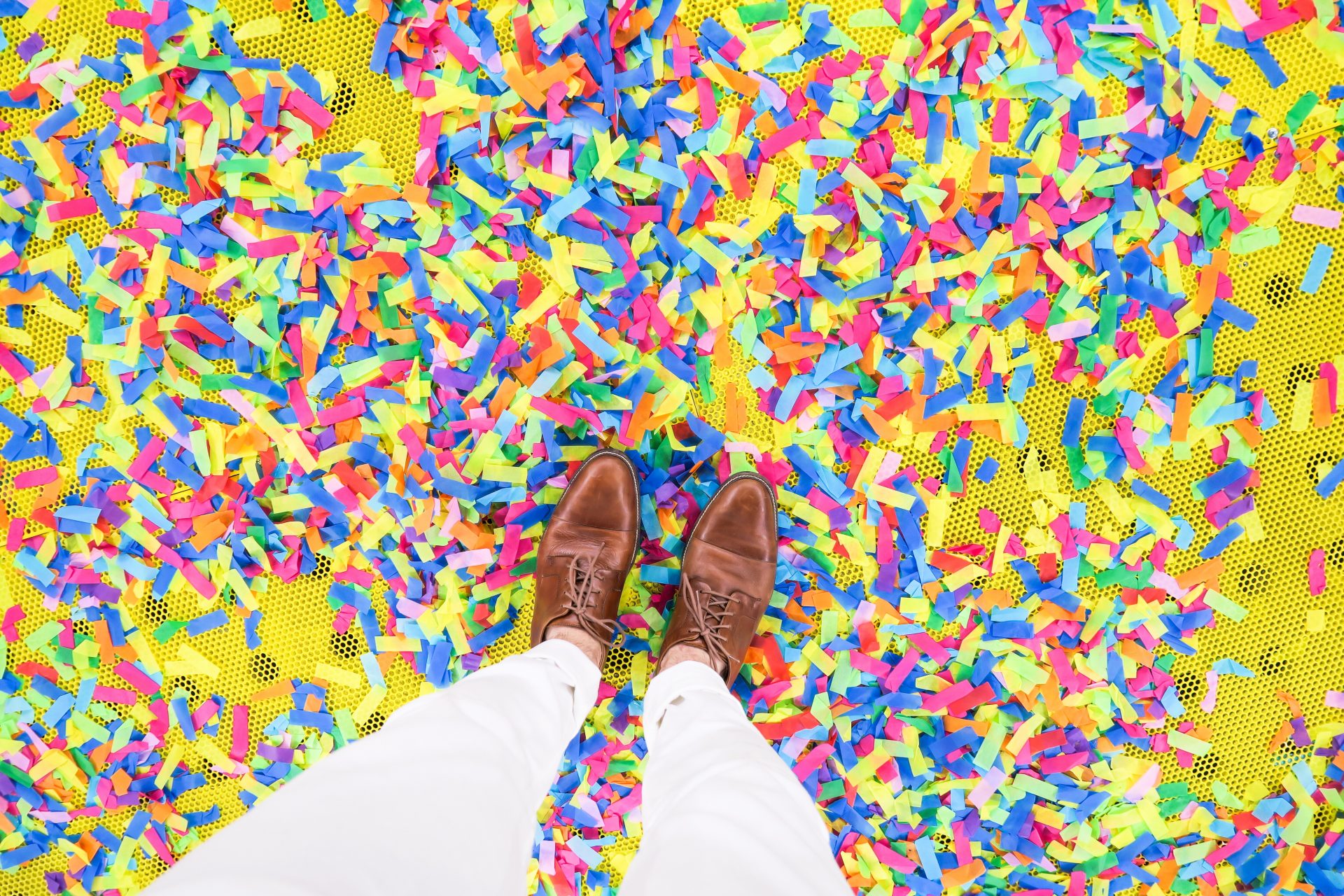 rainbow confetti on the ground